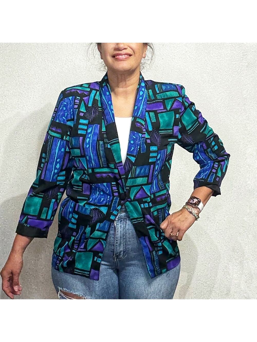 Kensington Square Blue Geometric Vintage Blazer Sz PS